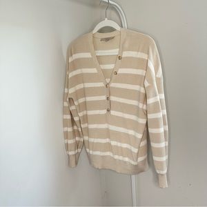 Cream/White Stripe Henley Sweater